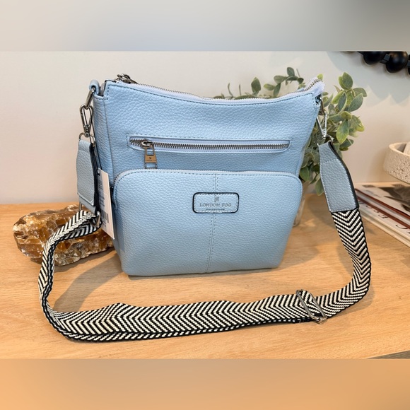 London Fog Handbags - London Fog Janice Denim Blue Multi Pocket Crossbody NWT 100th Anniv